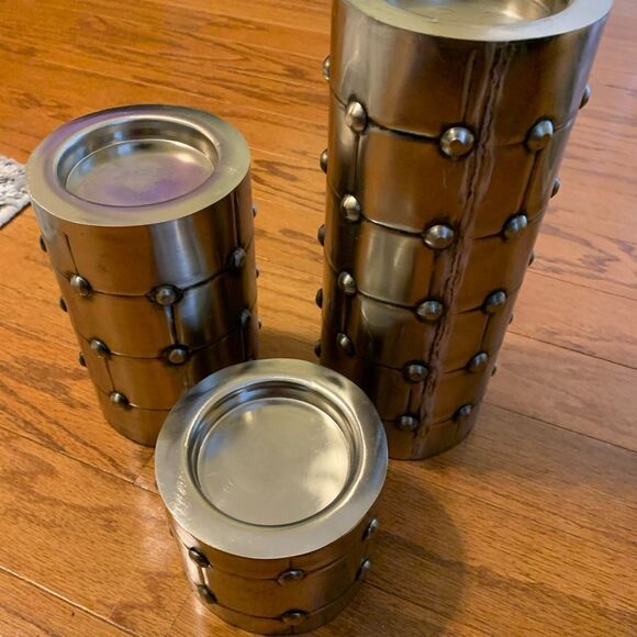 Set of three candleholders (candles not included). See all pics. Firm price. - Picture 3 of 4